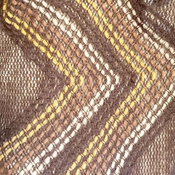 Brown and Tan Chevron Knit Fringe Scarf Long 80”x21” Acrylic - Picture 4 of 6